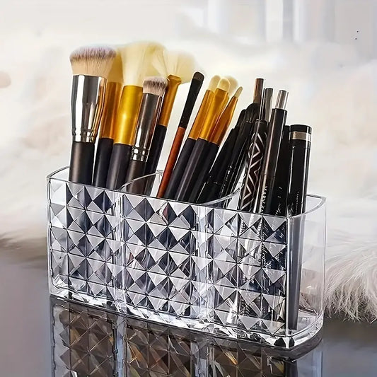 3-Compartment Clear Acrylic Makeup Brush Holder