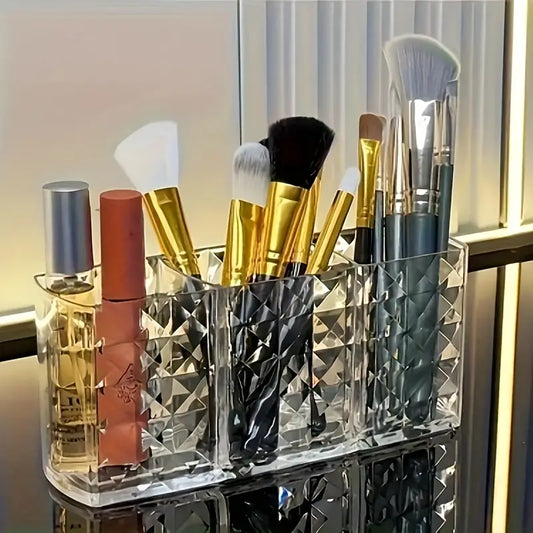 3-Compartment Clear Acrylic Makeup Brush Holder