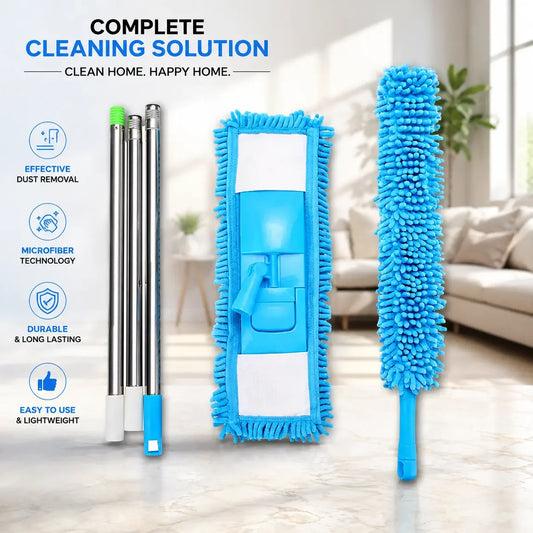 Cleaning Mop & Duster Set – Flat Mop & Fan Duster