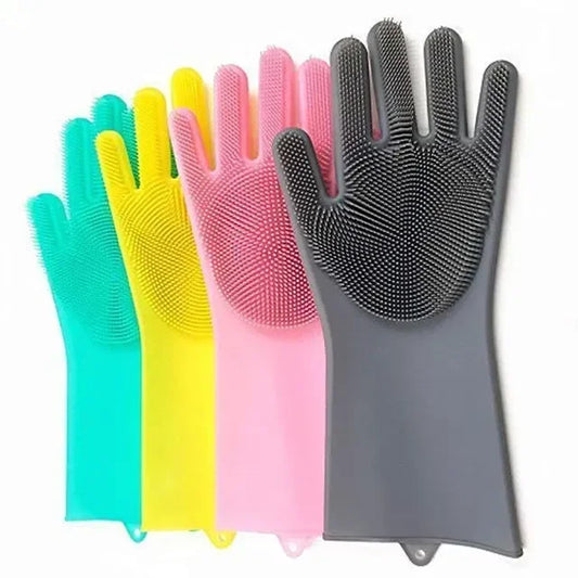 Reusable Silicone Cleaning Gloves with Scrubber