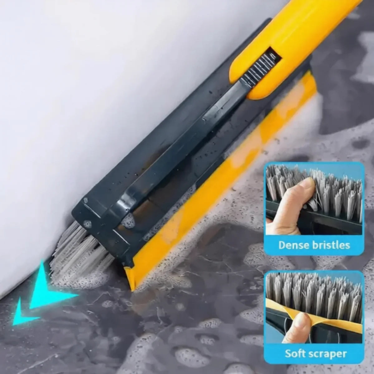 2-in-1 V-Shaped Floor Scrub Brush with Long Handle
